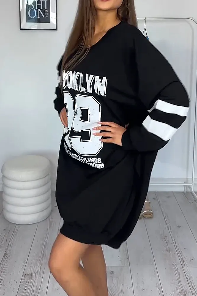 V-neck letter casual loose dress