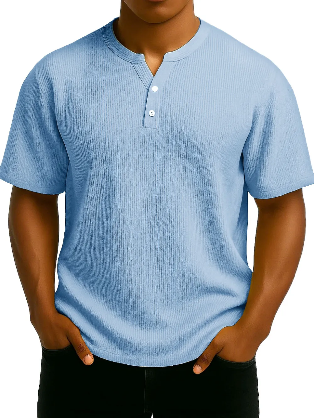 Men's Daily Casual Wrinkled Fabric Wide Short Sleeve Henley Shirt