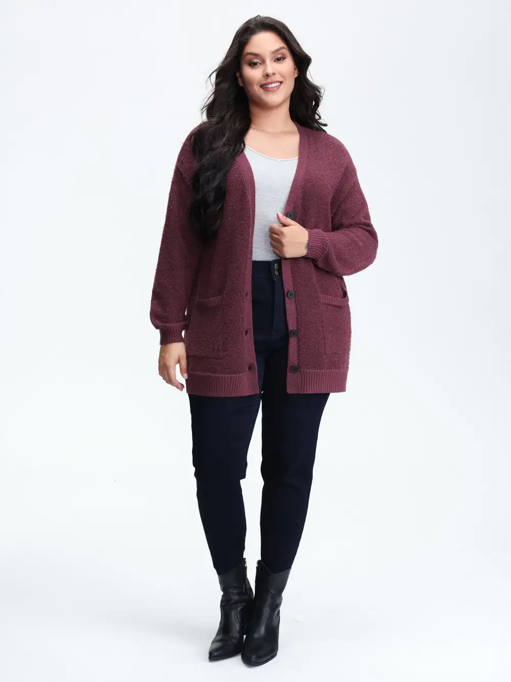 Textured Button Pockets Knit Cardigan