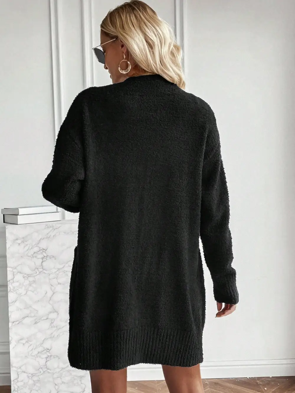 Solid Raglan Sleeve Open Front Cardigan