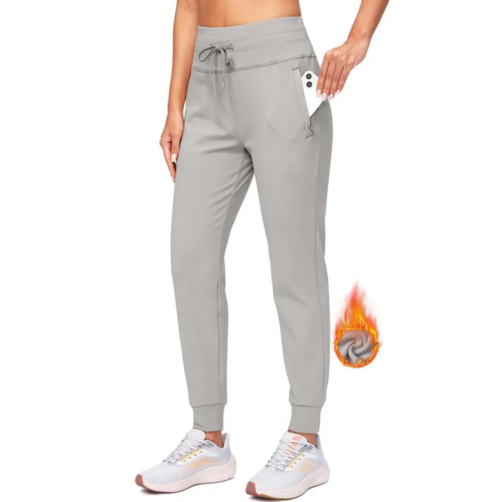 Women’s High-Waist Fleece Lined Joggers – Water-Resistant Warm Athletic Pants