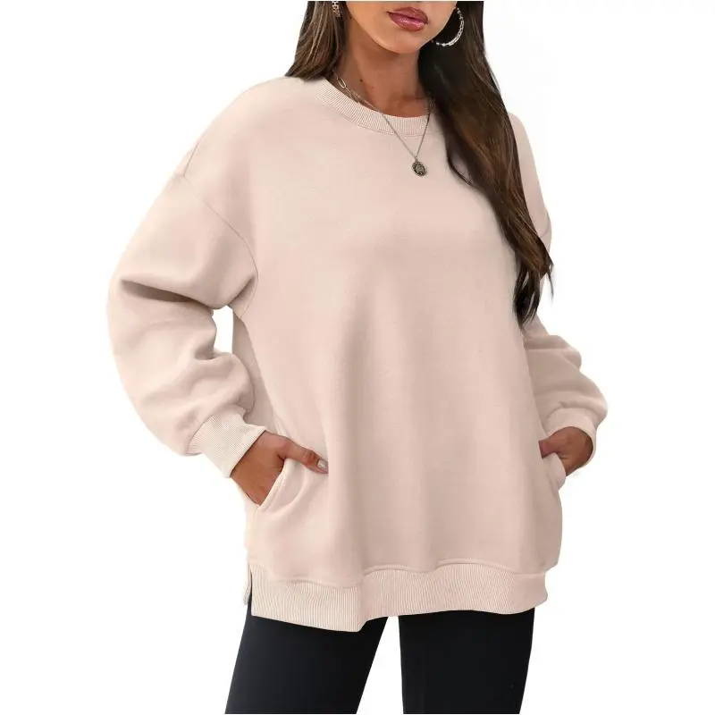 Womens Oversized Sweatshirts Crewneck Long Sleeve Tops Fleece Pullover Fall Fashion Clothes with Pocket