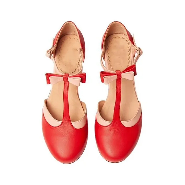 Women's Sandals Plus Size Party Daily Block Heel Round Toe Elegant Sweet PU Leather Buckle Black Red