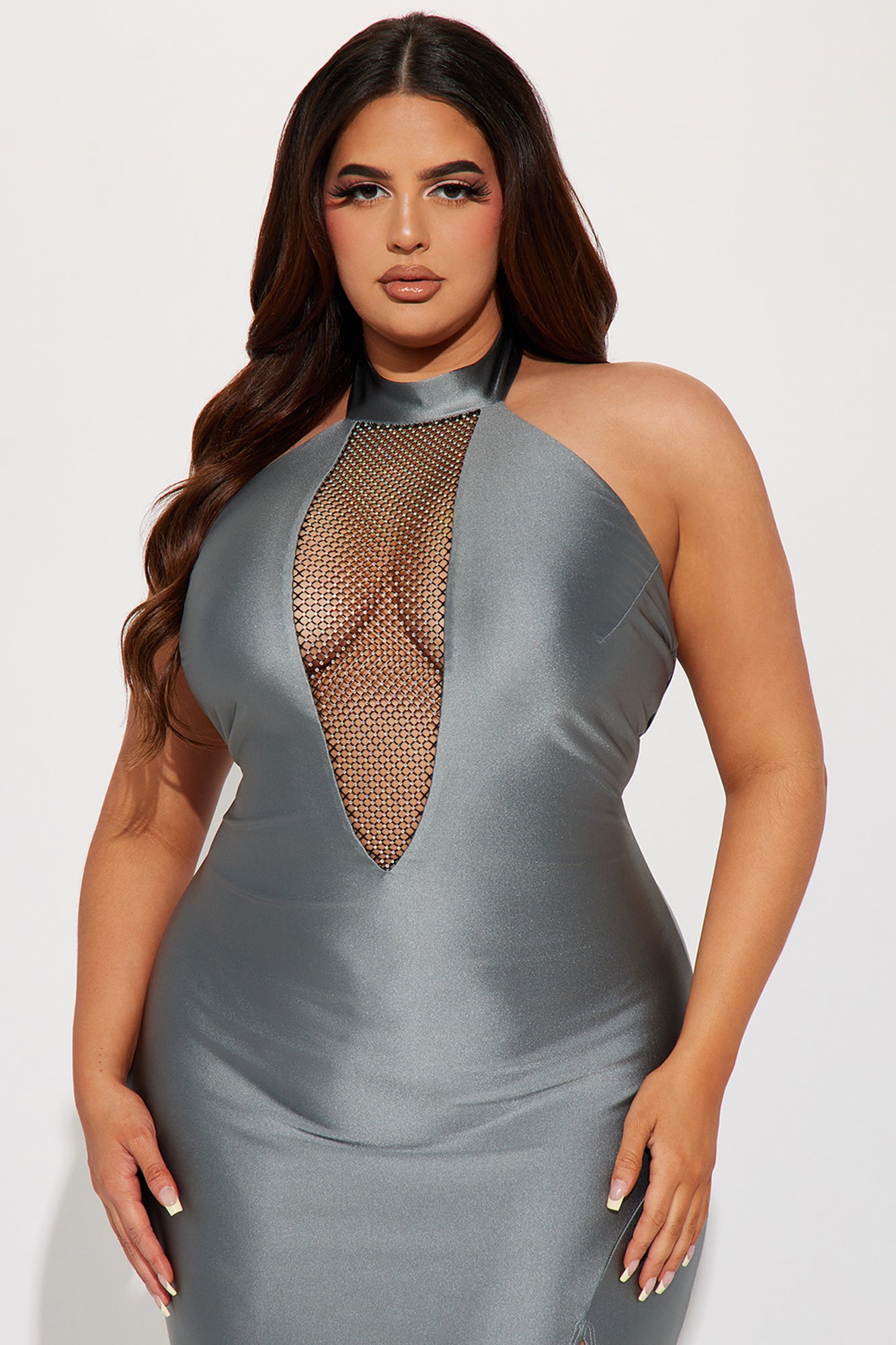 Chelsea Halter Embellished Gown - Silver
