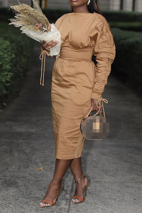  Pretty Open Back Lace-Up Midi Dress
