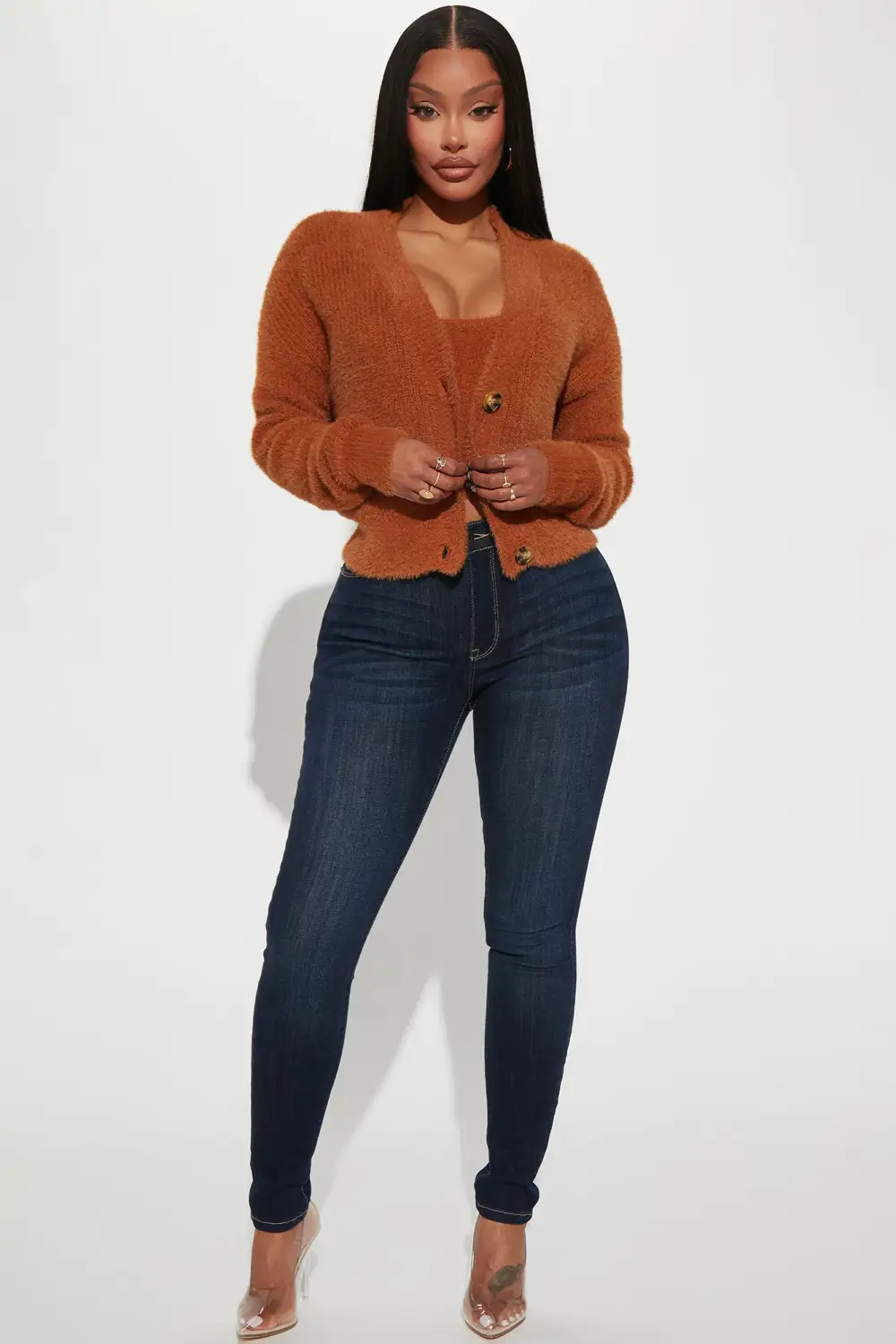 Can't Stop Love Fuzzy Sweater Set - Chestnut