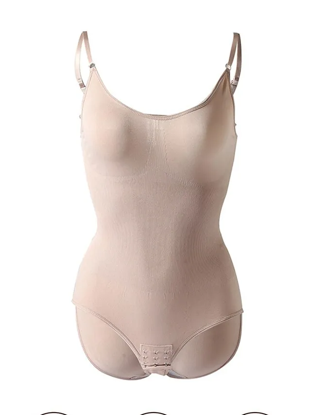 Women's Shapewear Bodysuits Pure Color Warm Fashion Home Street Daily Nylon Warm Breathable Straps Sleeveless Summer Spring Black Brown