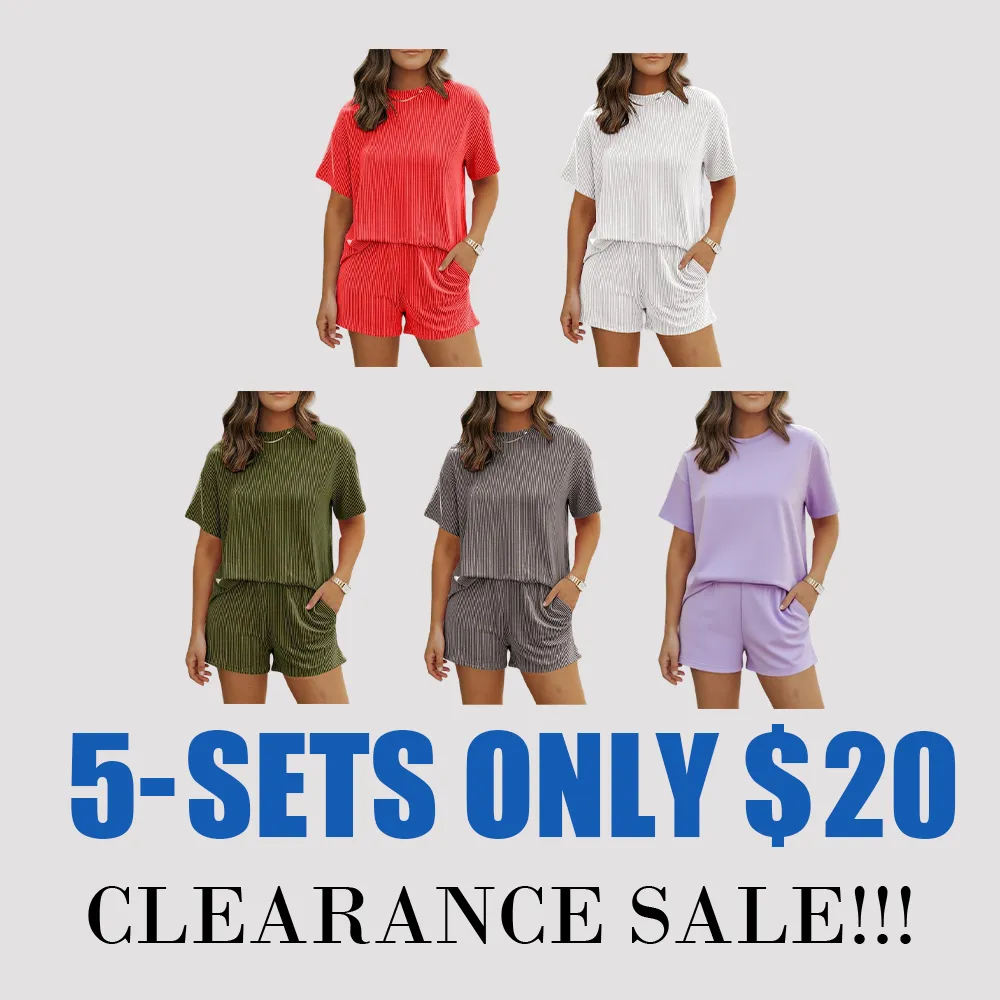 Women’s Twisted Ribbed Knit Shorts Set – Textured Pocket Tee & Elastic Waist Shorts, Casual Summer Outfit