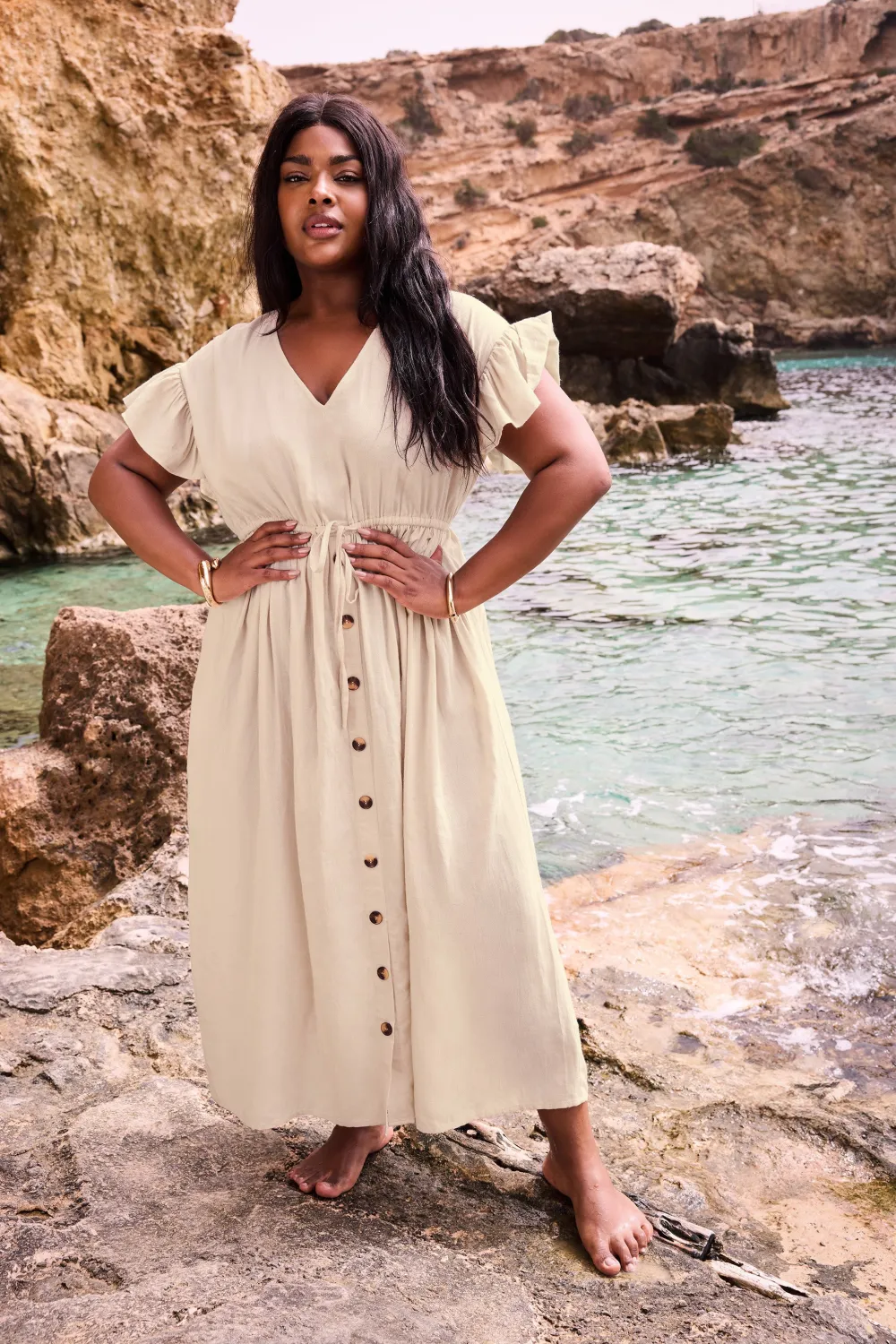 YOURS Curve Stone Brown Boho Maxi Dress
