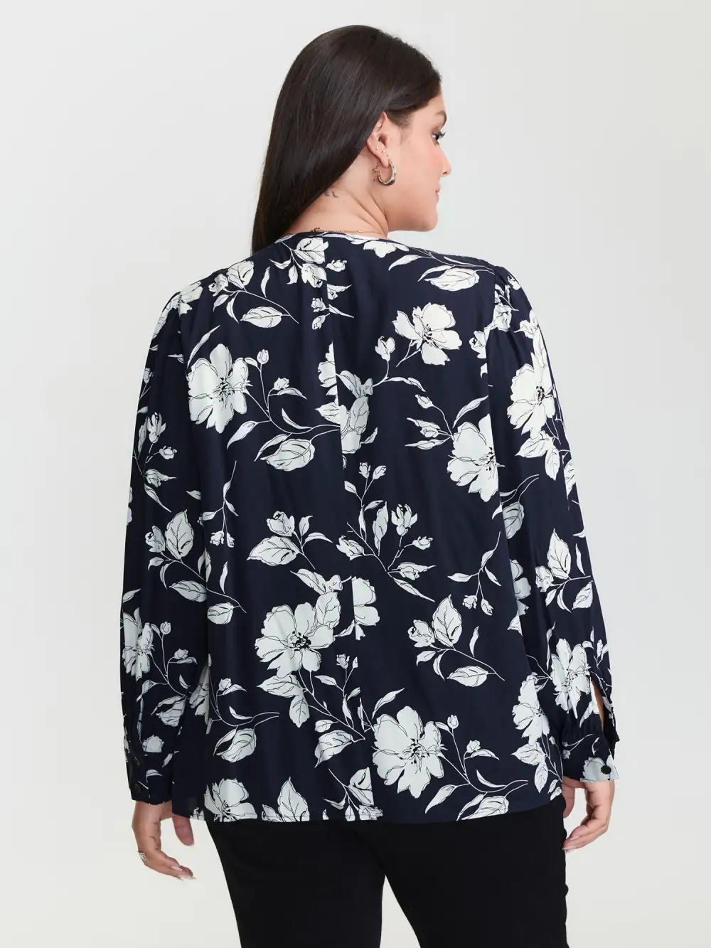 Silhouette Flower Pleated Shoulder Blouse