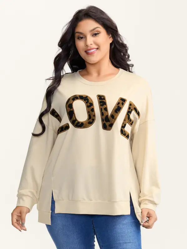 Wild Love Print Slit Hem Sweatshirt