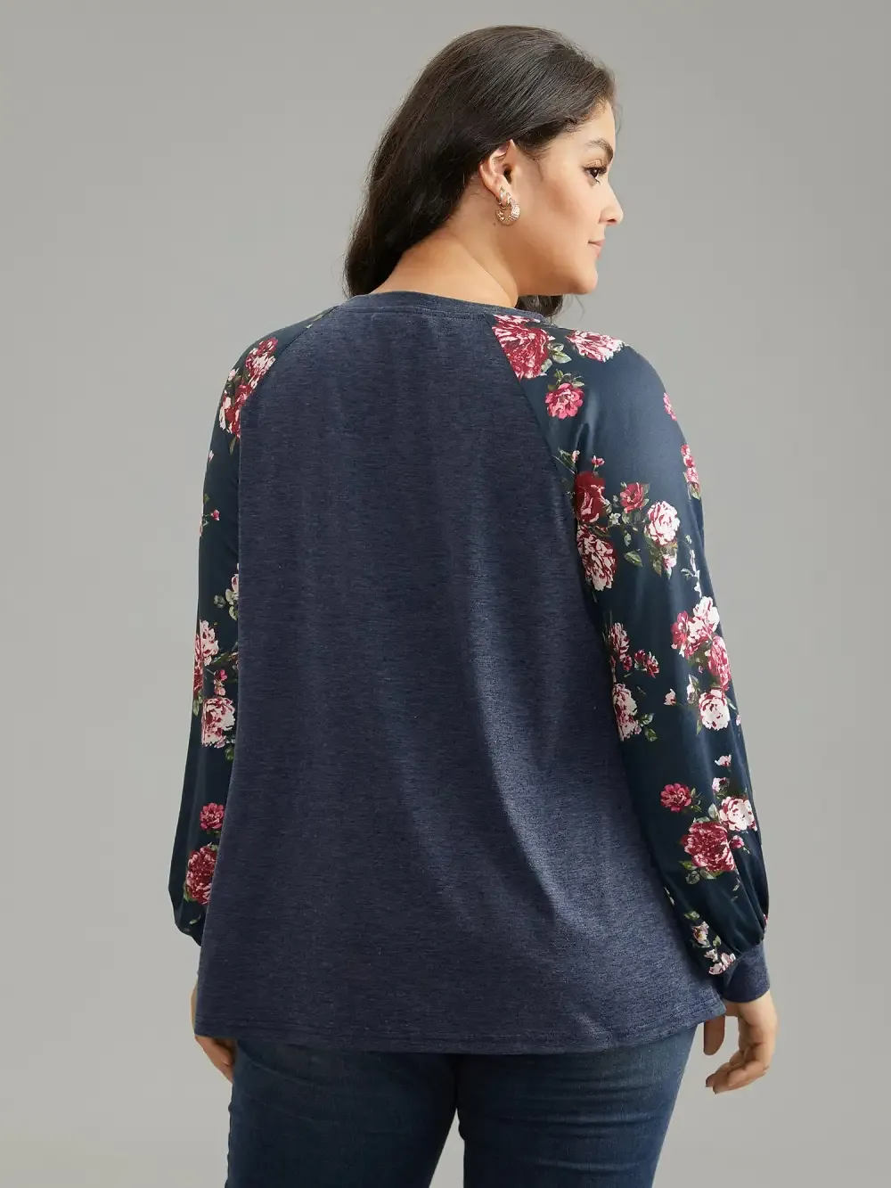 Floral Patchwork Crew Neck Raglan Sleeve T-Shirt