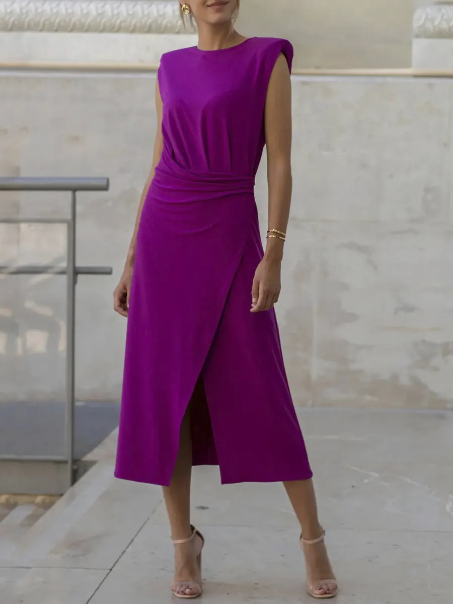 Elegant Sleeveless Solid Midi Dress