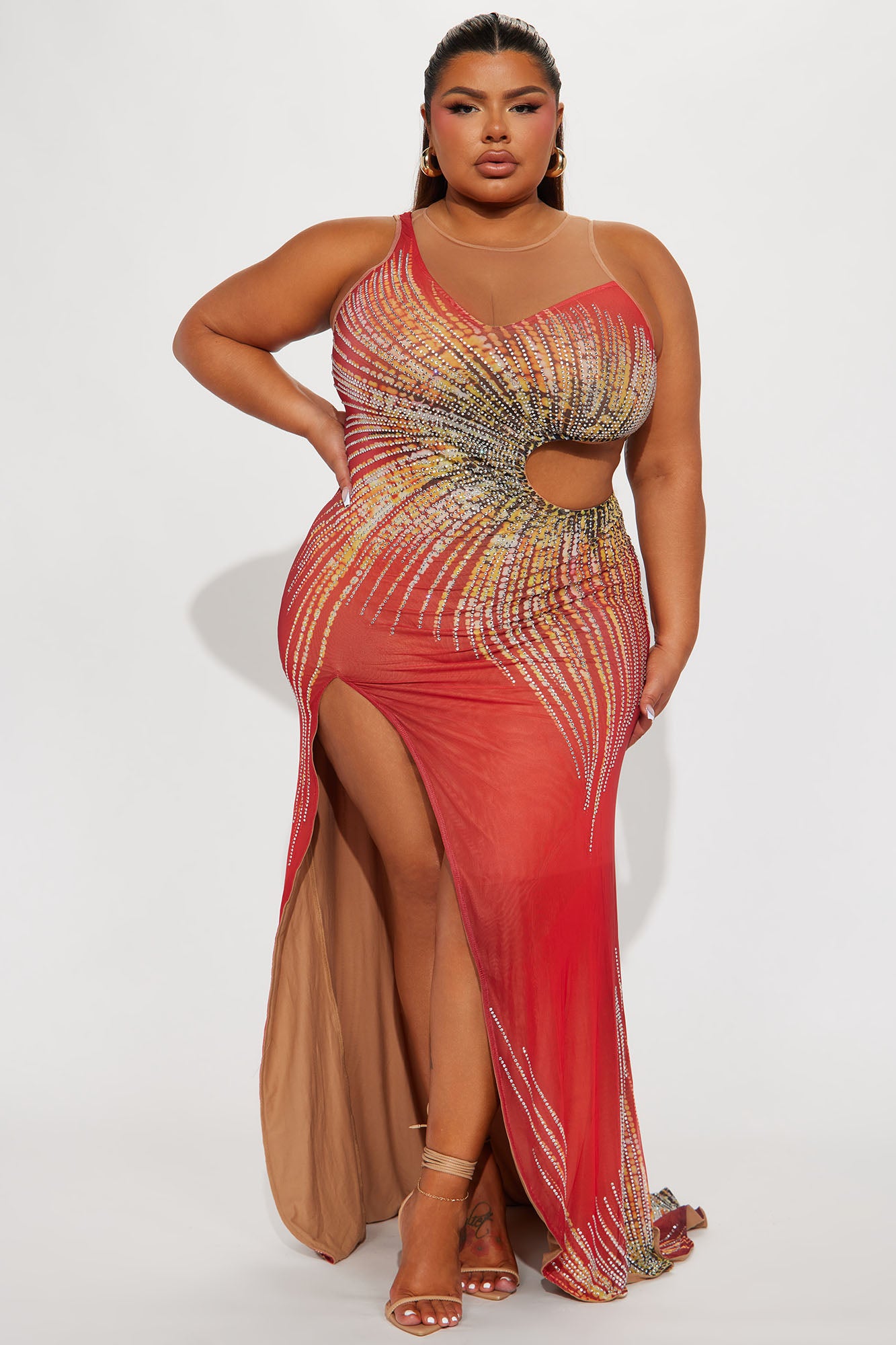 Hardy Embellished Gown - Red/combo