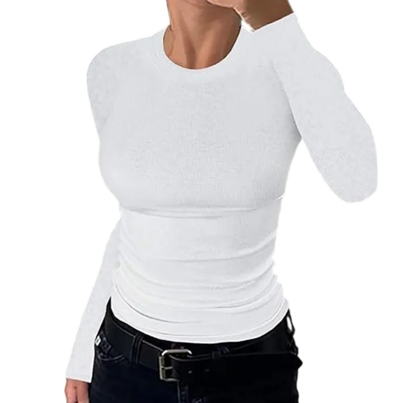 Women's Ribbed Crewneck Tops – Slim Fit Casual Sweaters, Short/Long Sleeve.