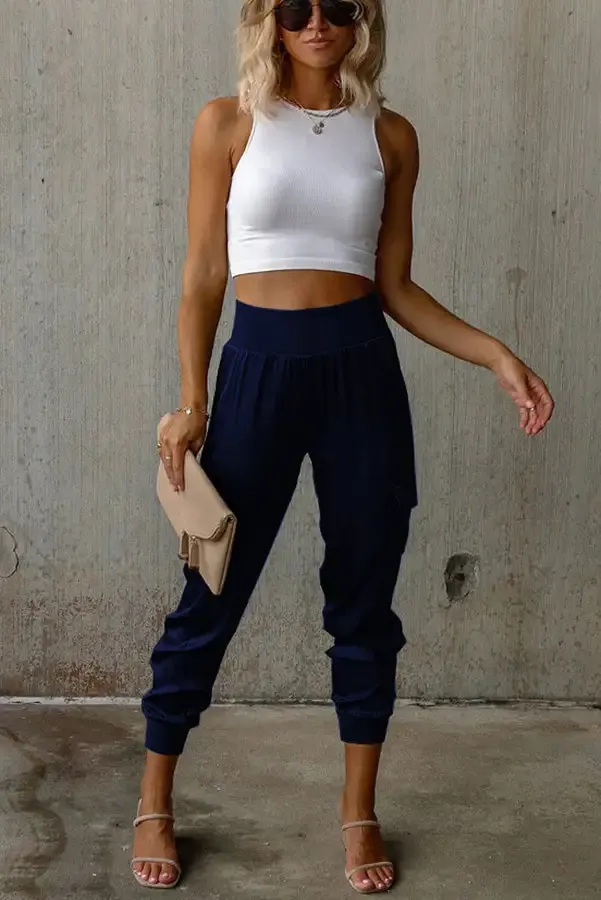 Women's Satin High Waist Pocketed Joggers