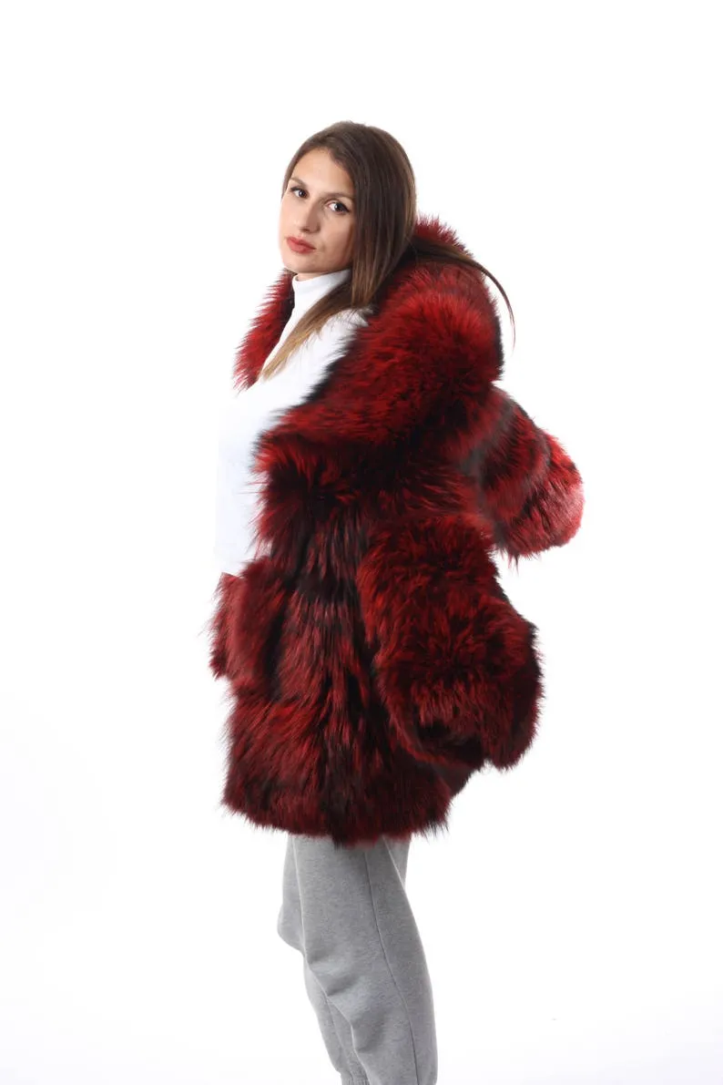 Red Fox Fur Waist Length Jacket