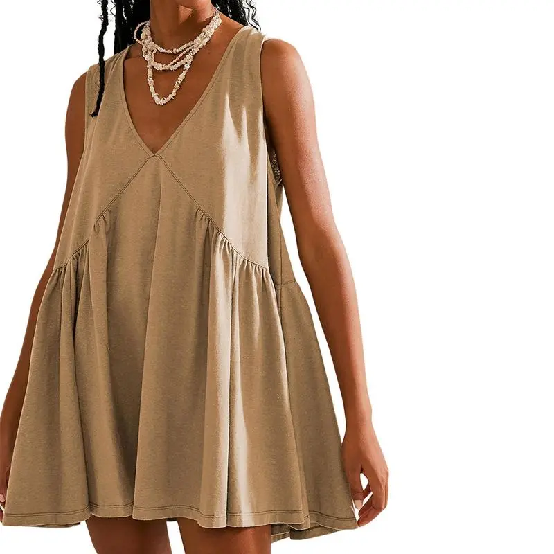 Womens Summer Sleeveless Mini Dress Casual Loose V Neck Sundress with Pockets