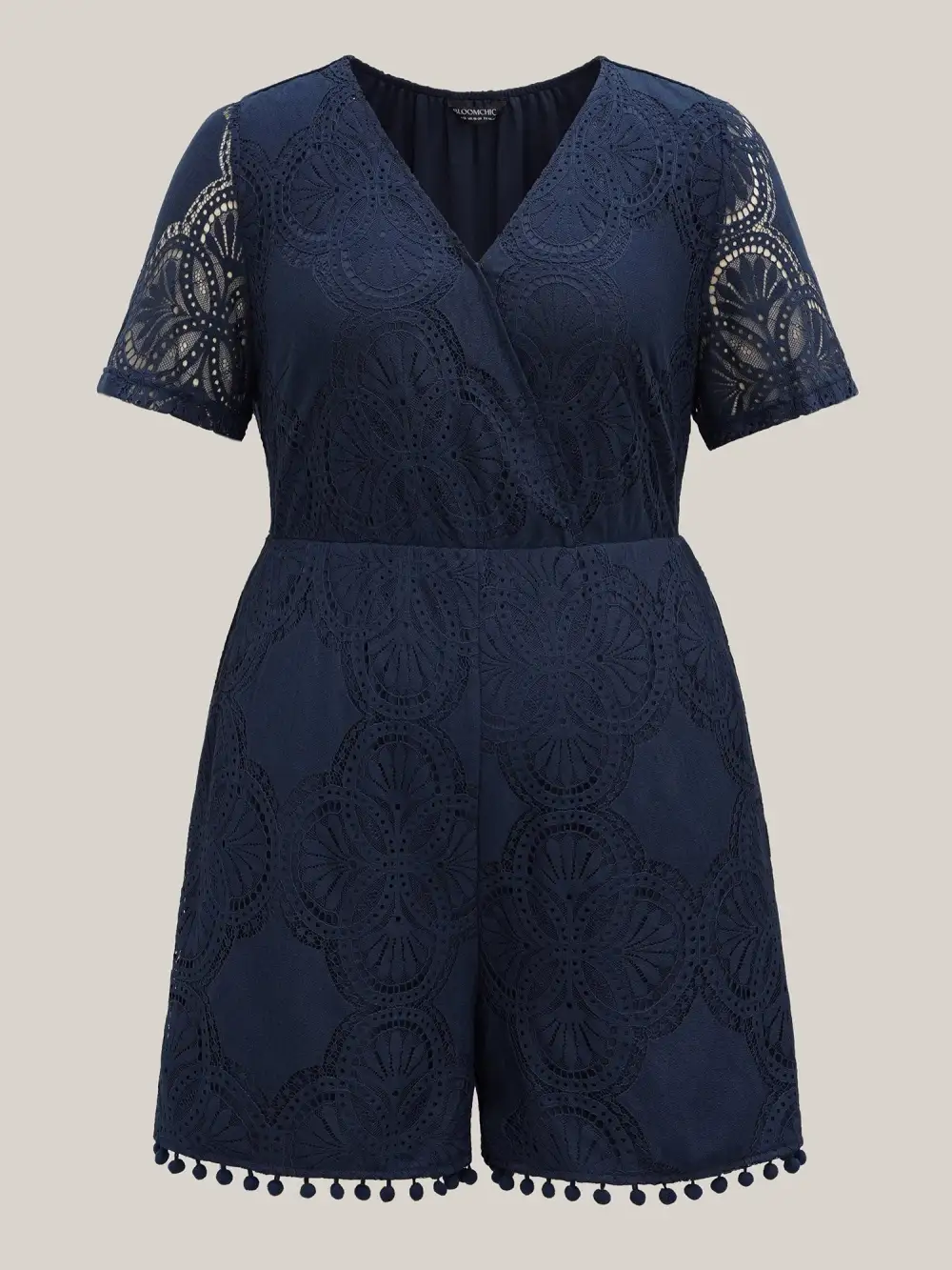 Lace Sleeve Stretchy Waist Pockets Romper