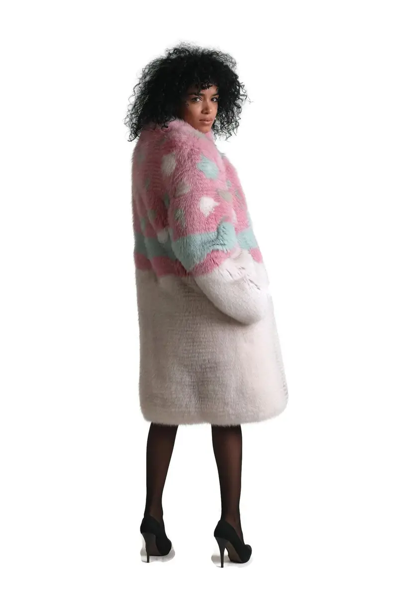 Multicolored Fur Knee Length Jacket