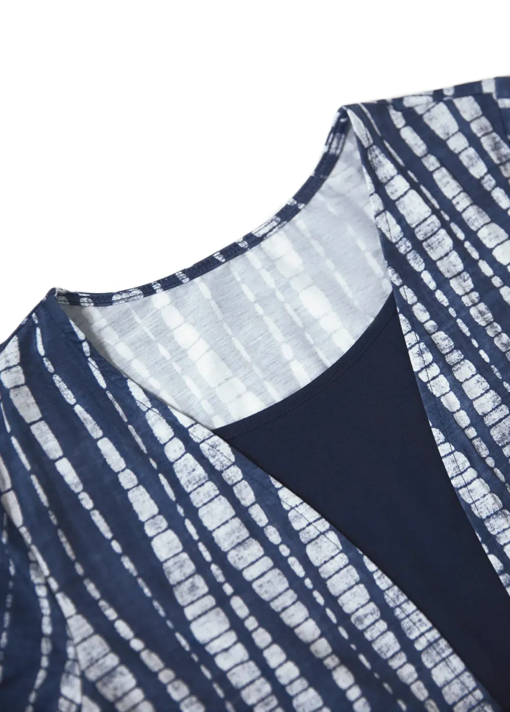 Navy Patchwork Tie Dye Print Fake Two Piece Twinset