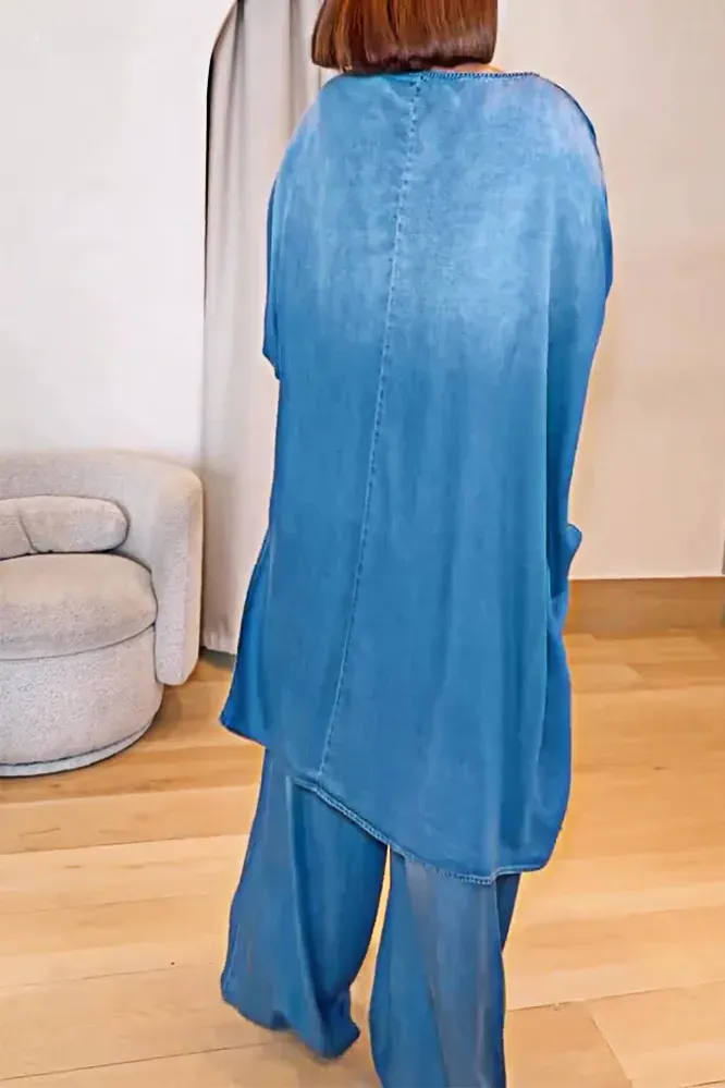 Women's Fashion Gradient Irregular Top and Pants Two Piece Set