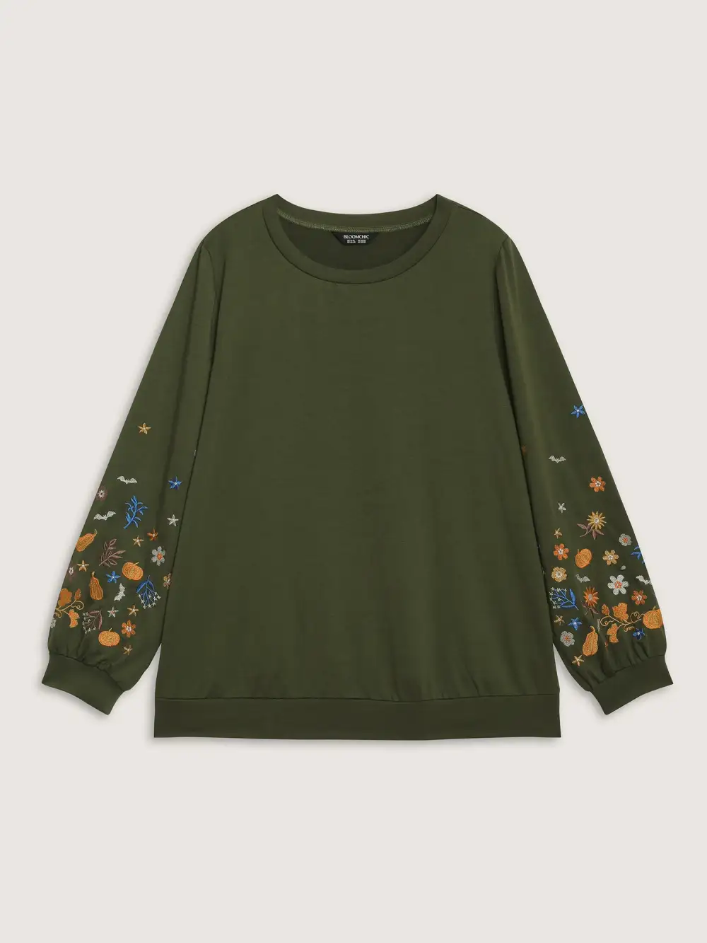Floral Embroidery Textured Solid Sweatshirt