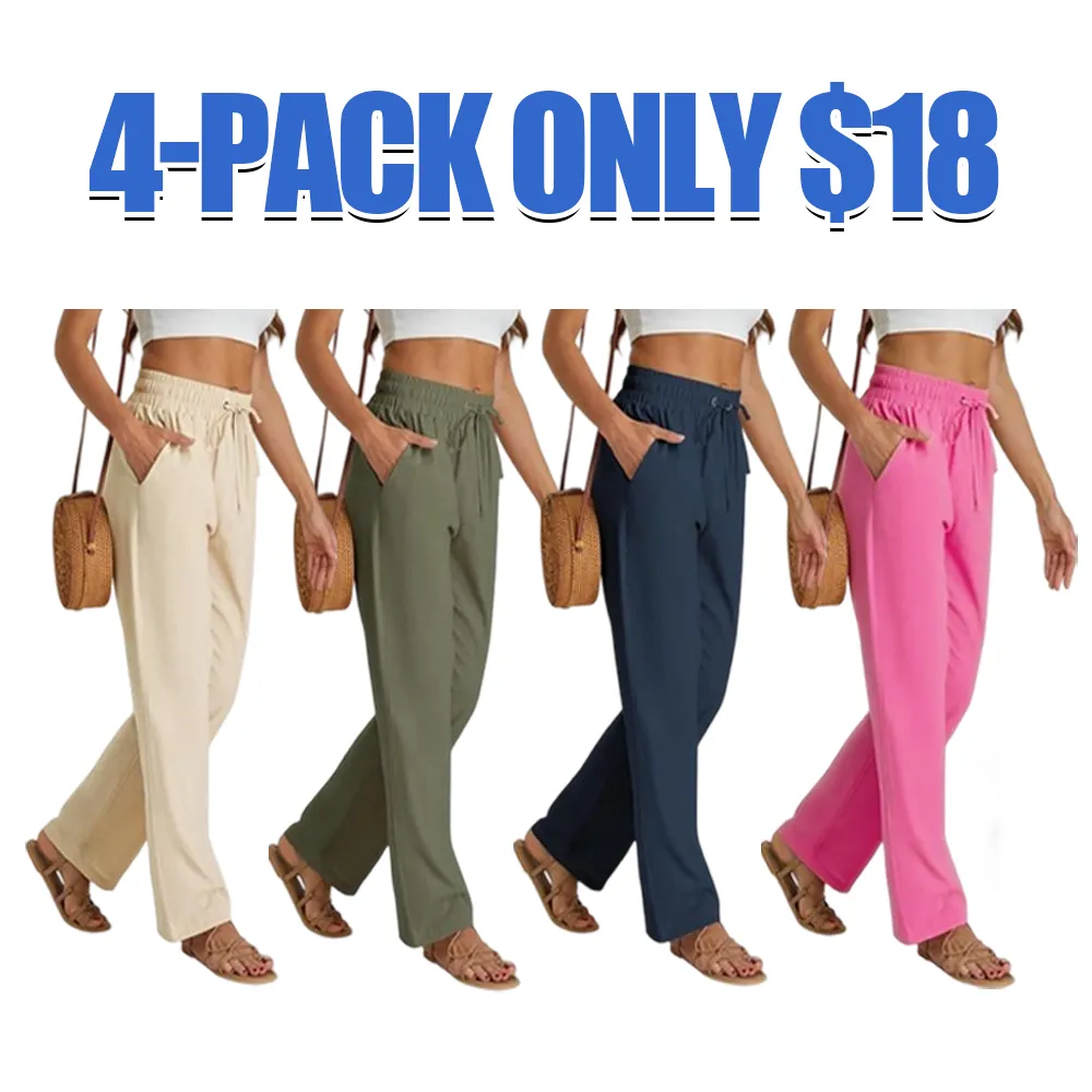 Women’s High Waist Linen Drawstring Pants – Casual Loose Fit with Pockets