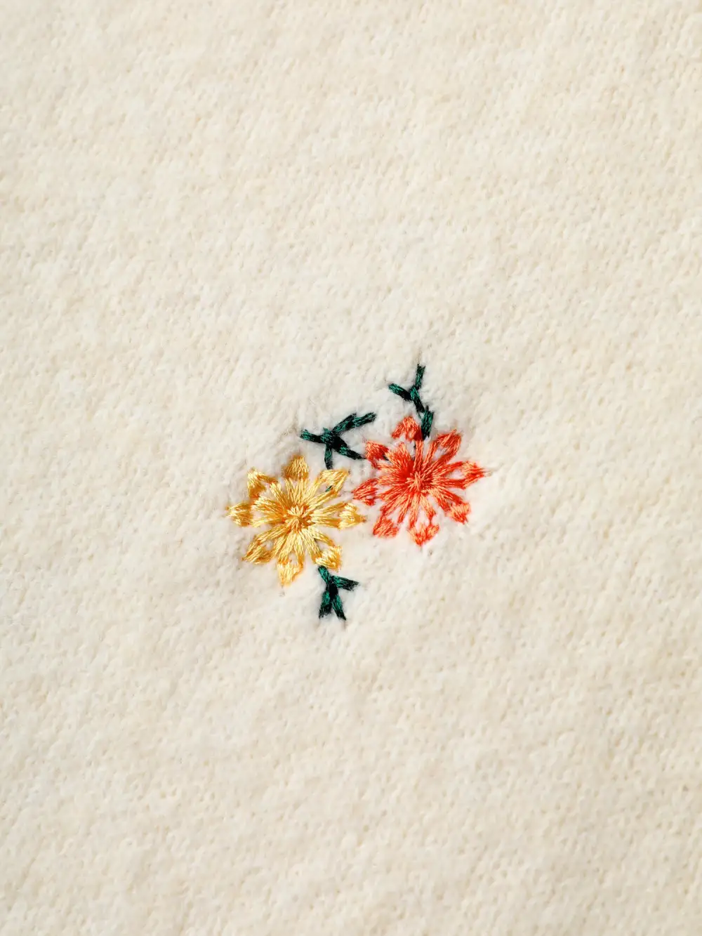 Micro Floral Embroidery Ribbed Hem Pullover