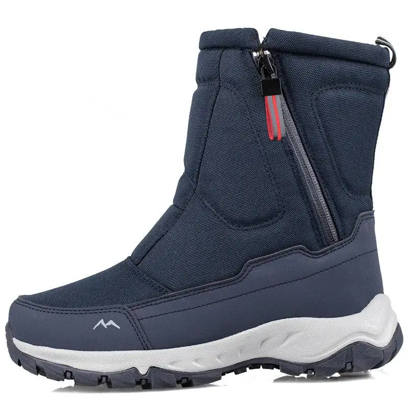 Thickened men's snow boots with plush insulation, anti slip and waterproof women's short sleeved couples' large cotton shoes