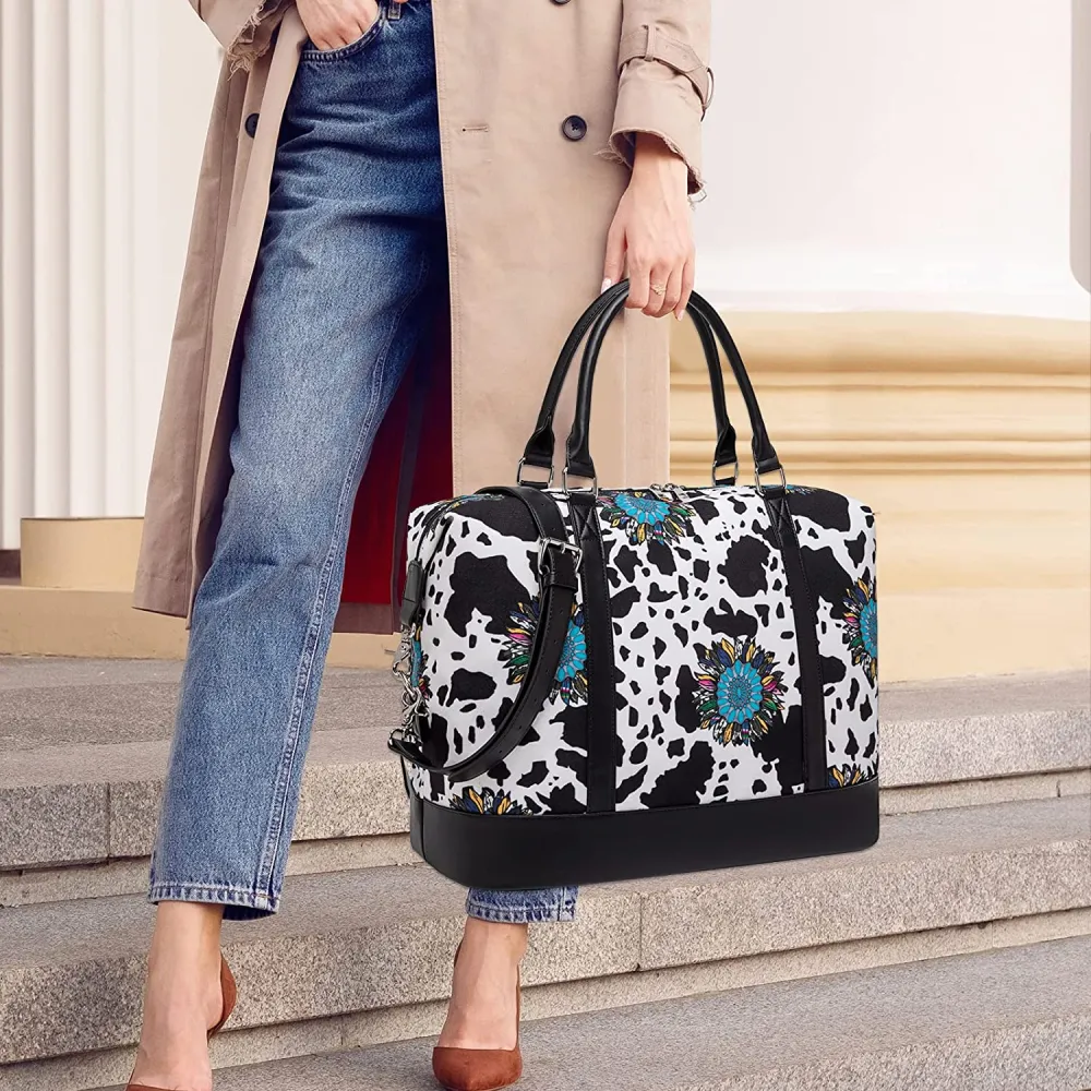 Ladies Canvas Weekender Bag Overnight Carry-on Tote Duffel in Trolley Handle