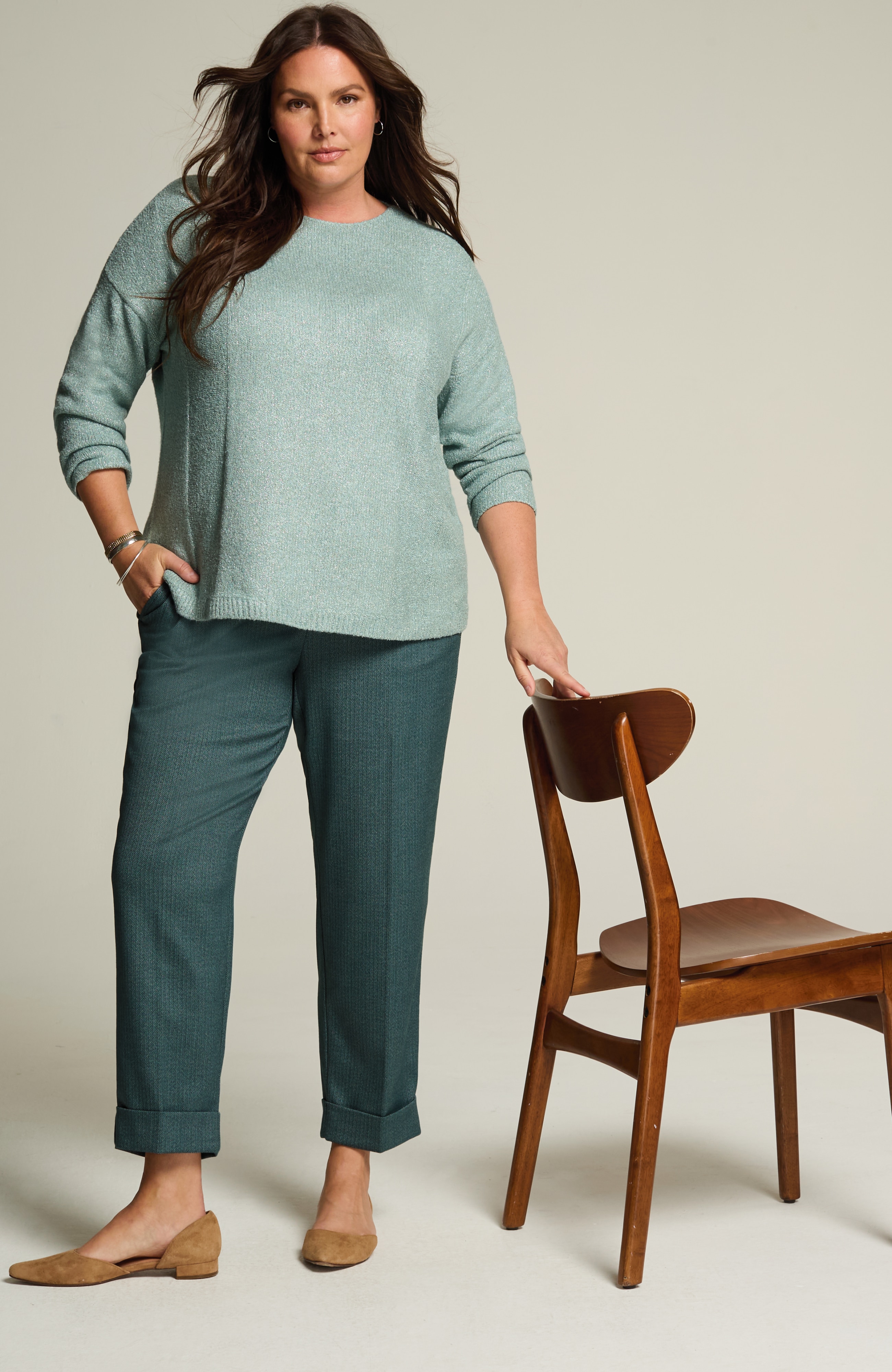 Herringbone Cuffed Pull-On Pants