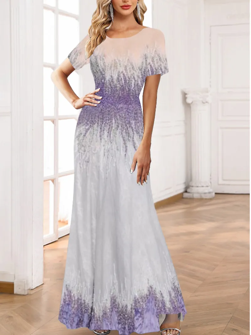 Purple gradient sequin studded beads sequin sequin dress cocktail dress waist loose swing dress dress