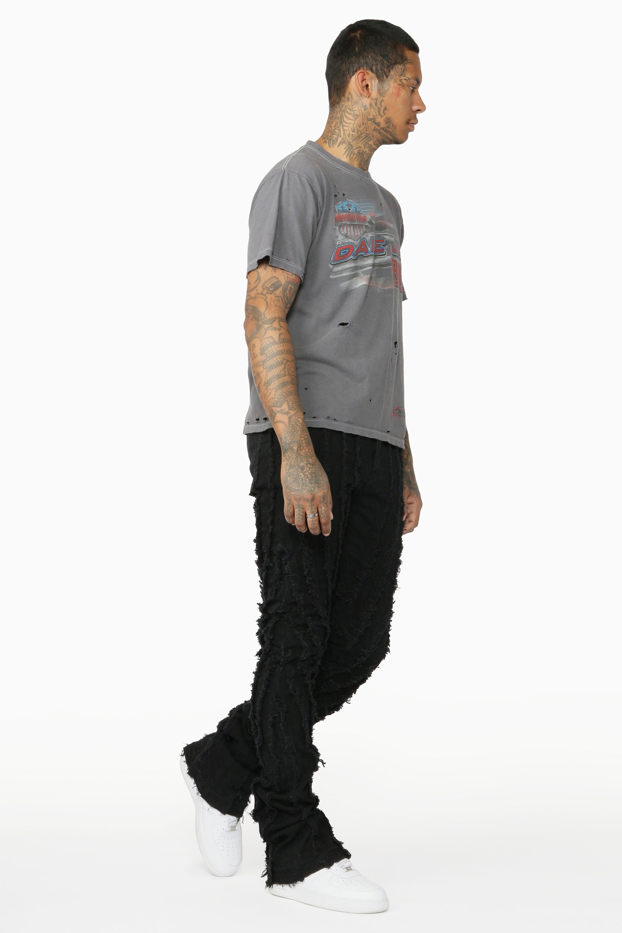 Lazer Black Stacked Flare Jean
