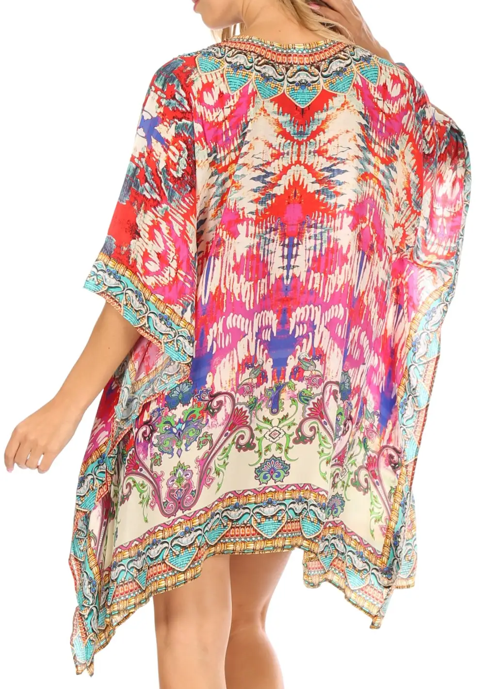 Women's Caftan Poncho Cover up V neck Top Lace up With Rhinestone