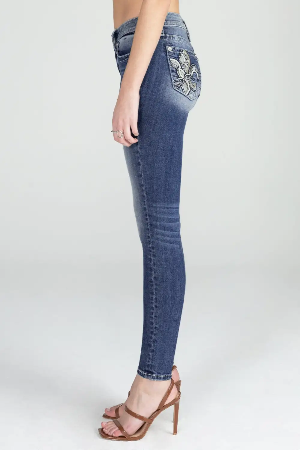 Detailed Fleur De Lis Skinny Denim