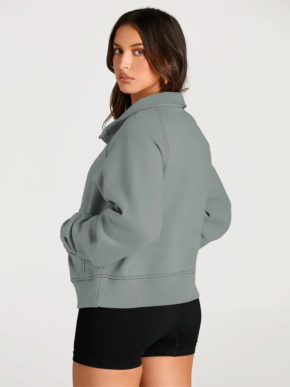 Womens Sweatshirts Half Zip Cropped Pullover Fleece Quarter Zipper Hoodies Fall outfits Clothes Thumb Hole