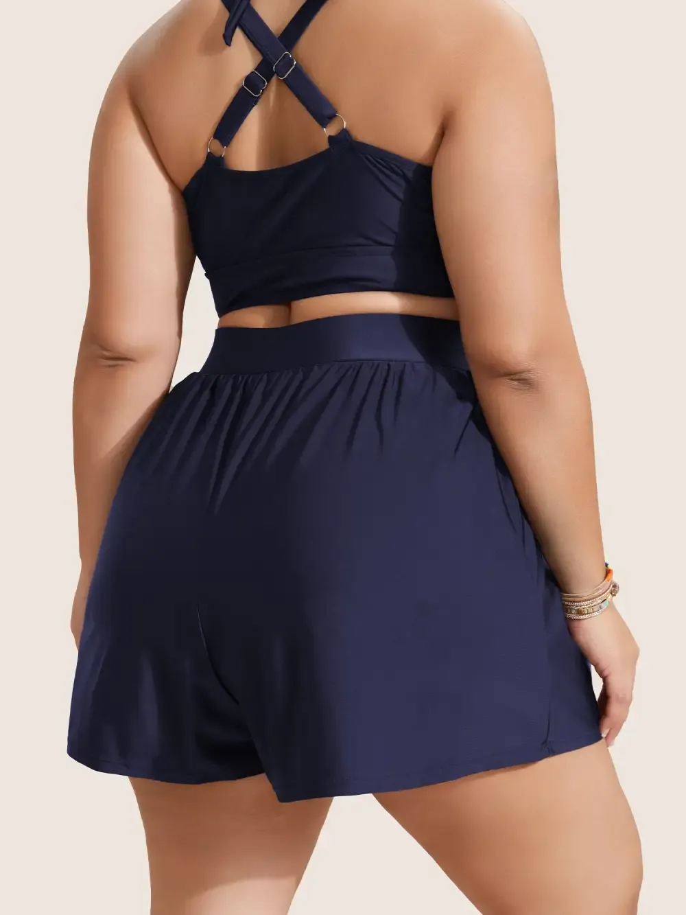 Solid Gathered High Rise Pocket Swim Bottom