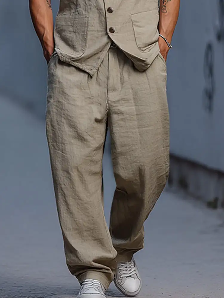Relaxed Fit Cotton Vest Pants Set