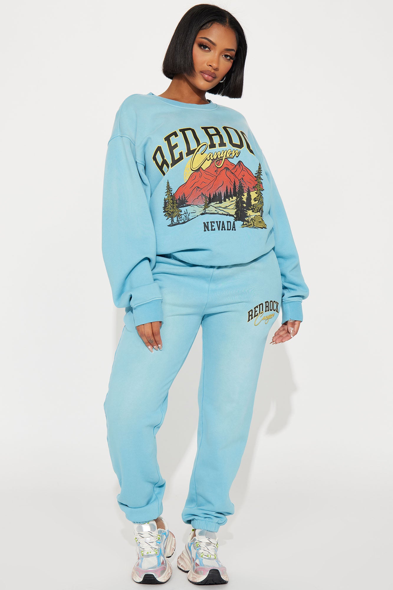 Red Rock Washed Jogger Set - SkyBlue