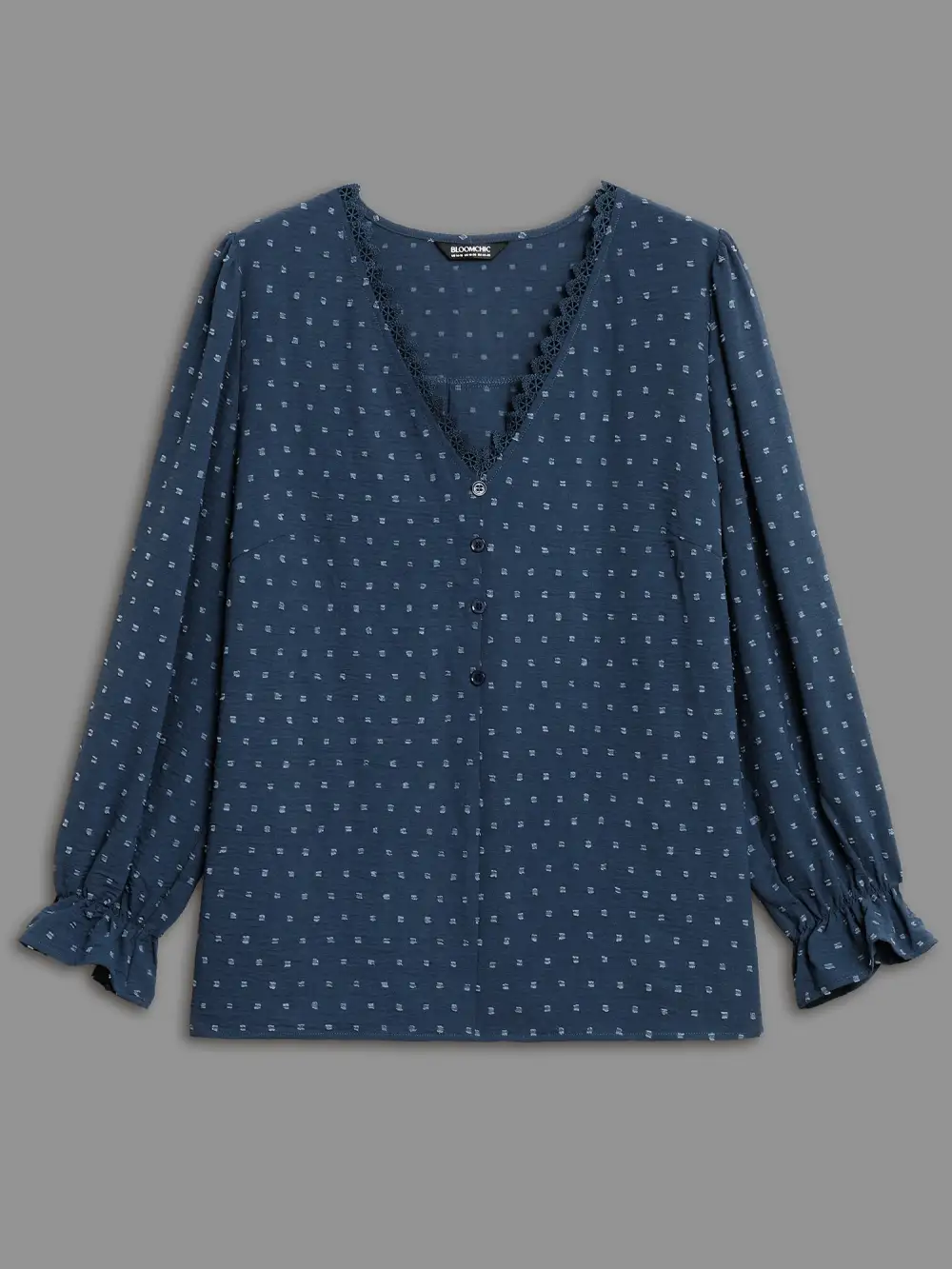 Textured Lace Trim Patchwork Ruffles Blouse