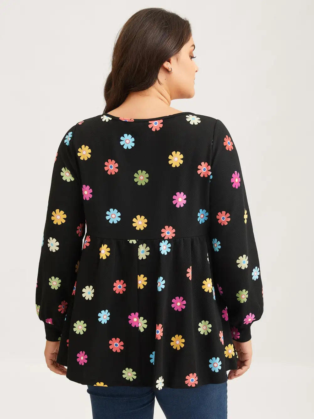 Multi-Color Floral Textured Stretchy Knit Top