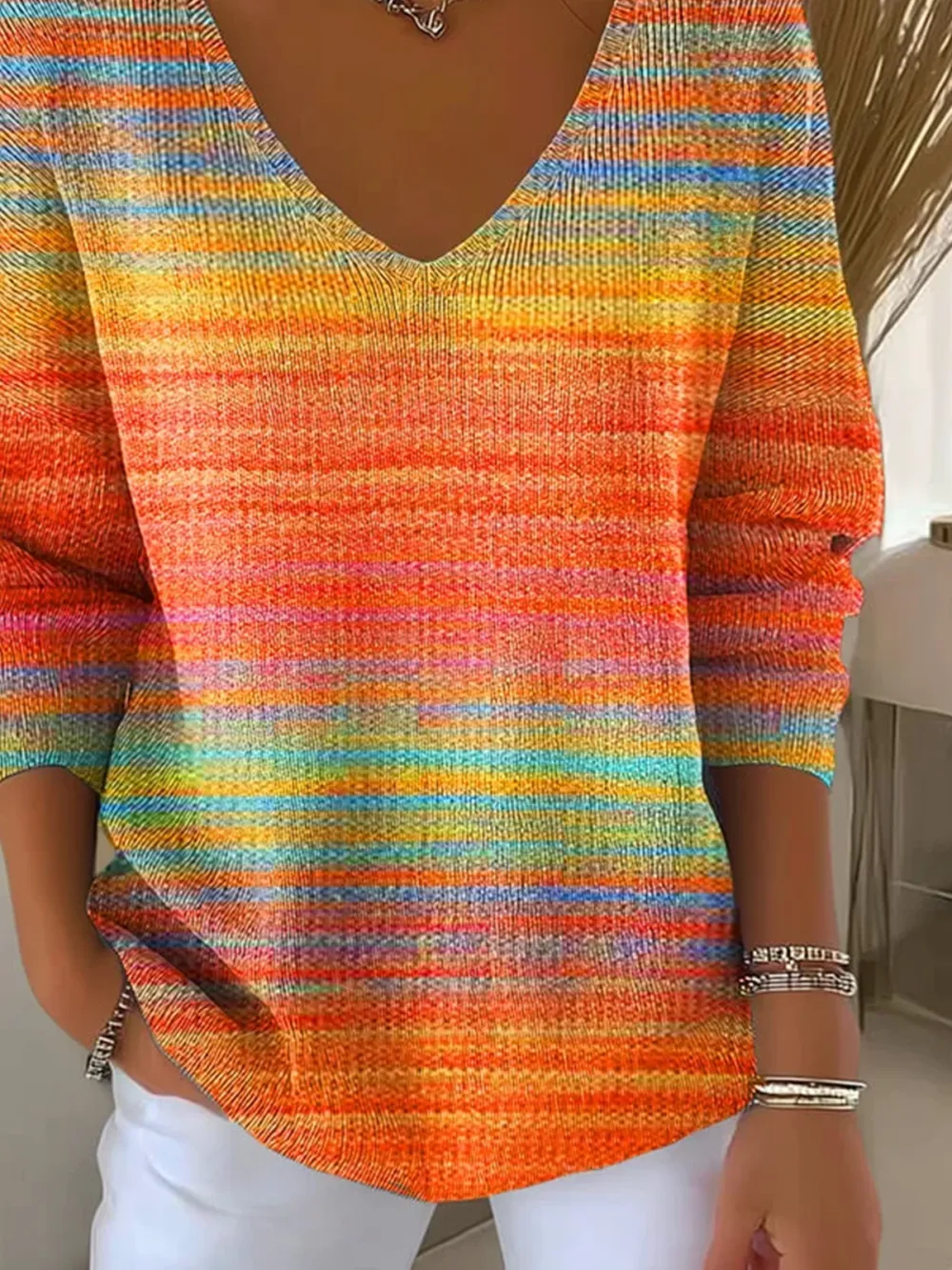 Casual V Neck Regular Fit Cotton Sweater