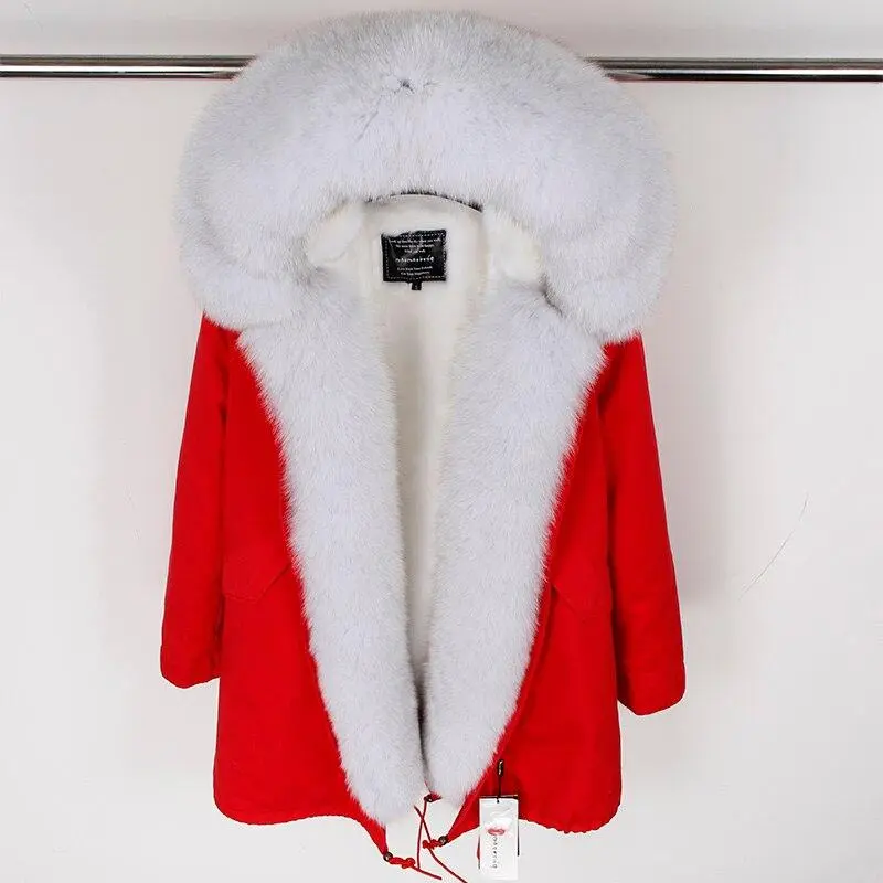 Women's Parka Natural Fox Fur Long Coat Artificial Fur Lining Fur