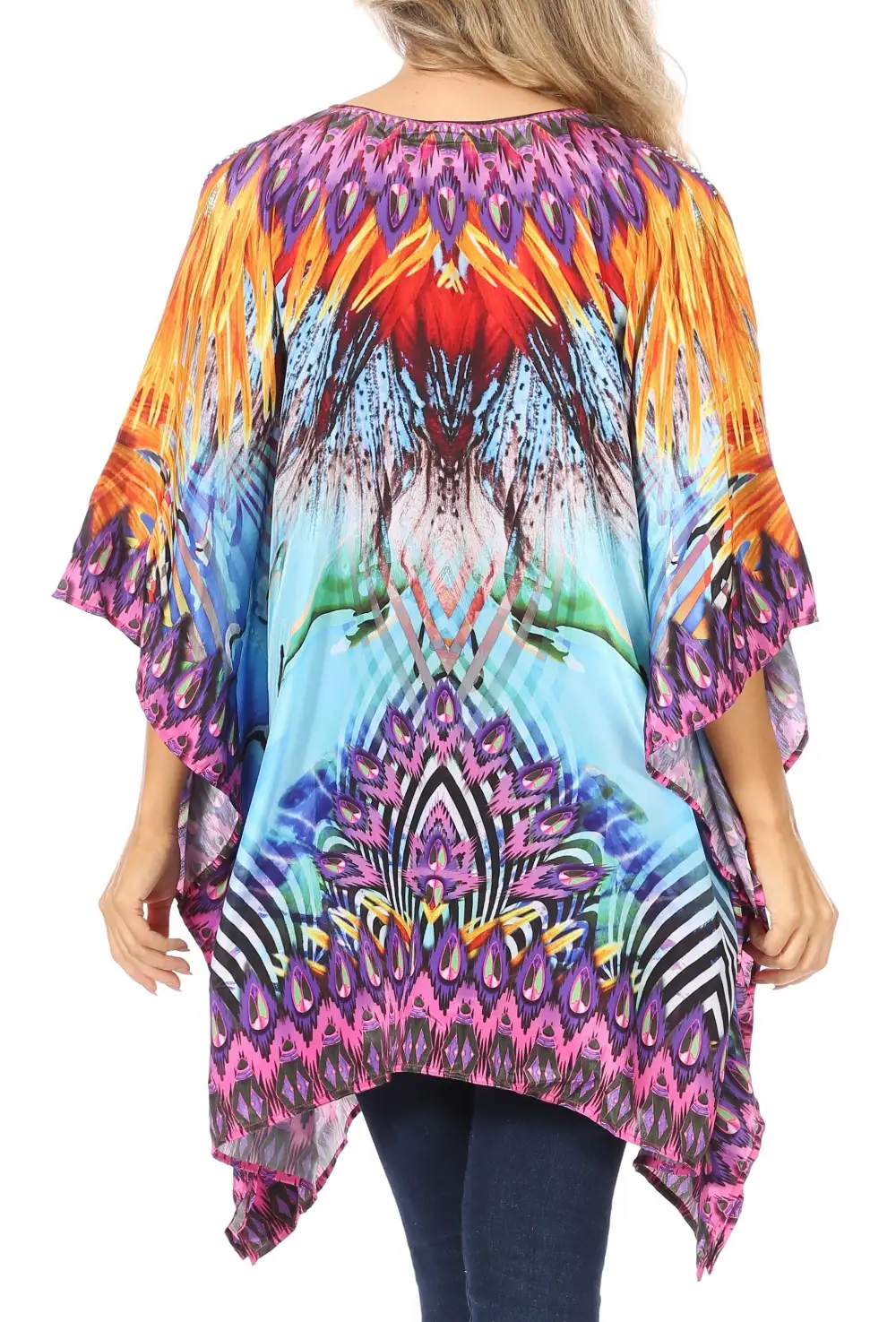 Women's Caftan Poncho Cover up V neck Top Lace up With Rhinestone