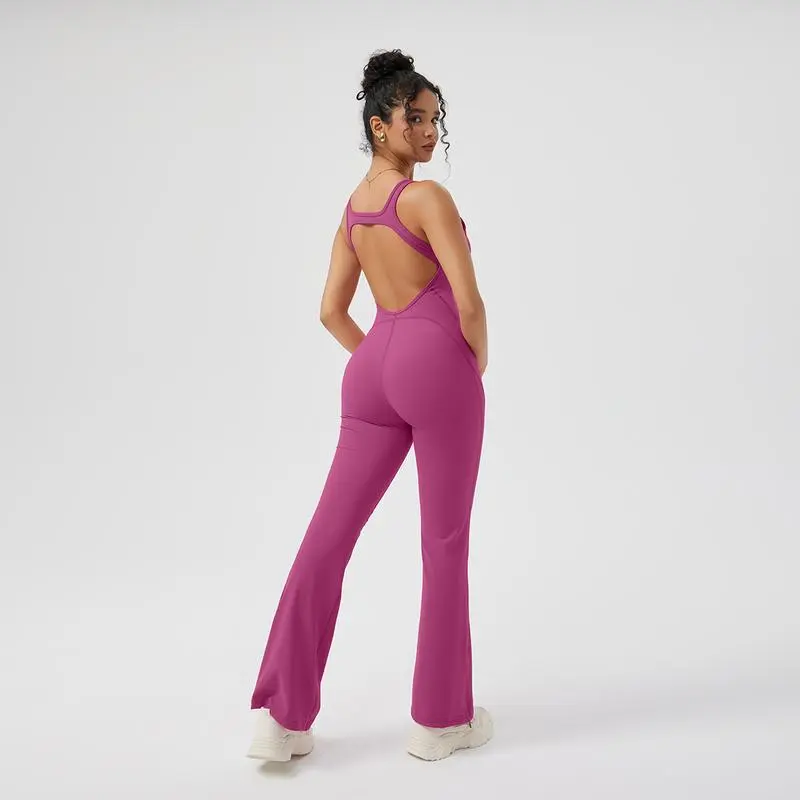Women's Sleeveless Backless Cutout Flare Tummy Control Jumpsuit
