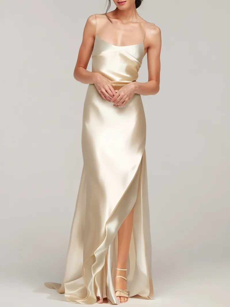 Elegant satin strap long dress