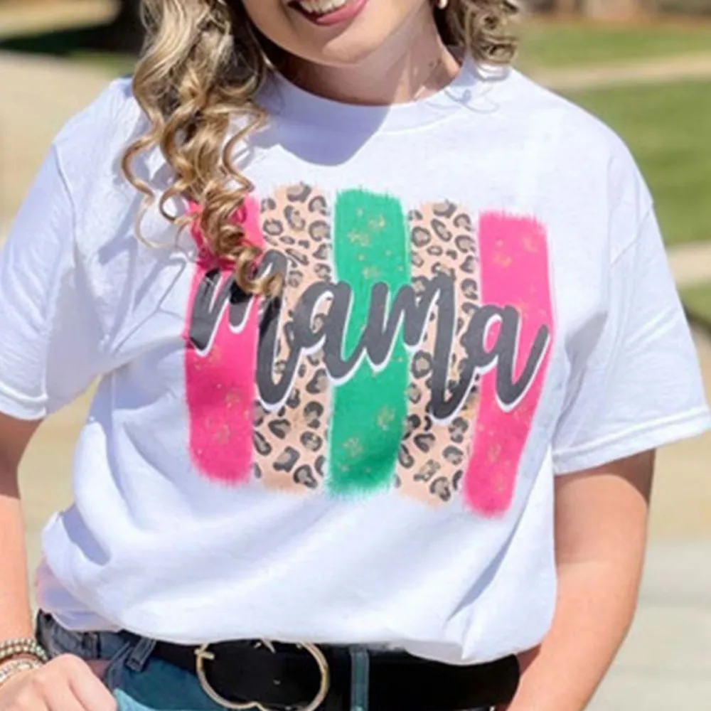 Mama Print Round Neck Short Sleeve T-Shirt