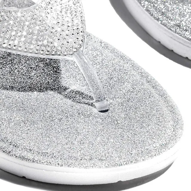Women's Slippers Flip-Flops Flip-Flops Plus Size Comfort Shoes Daily Solid Color Rhinestone Flat Heel Open Toe Casual PU Loafer Silver Black Gold