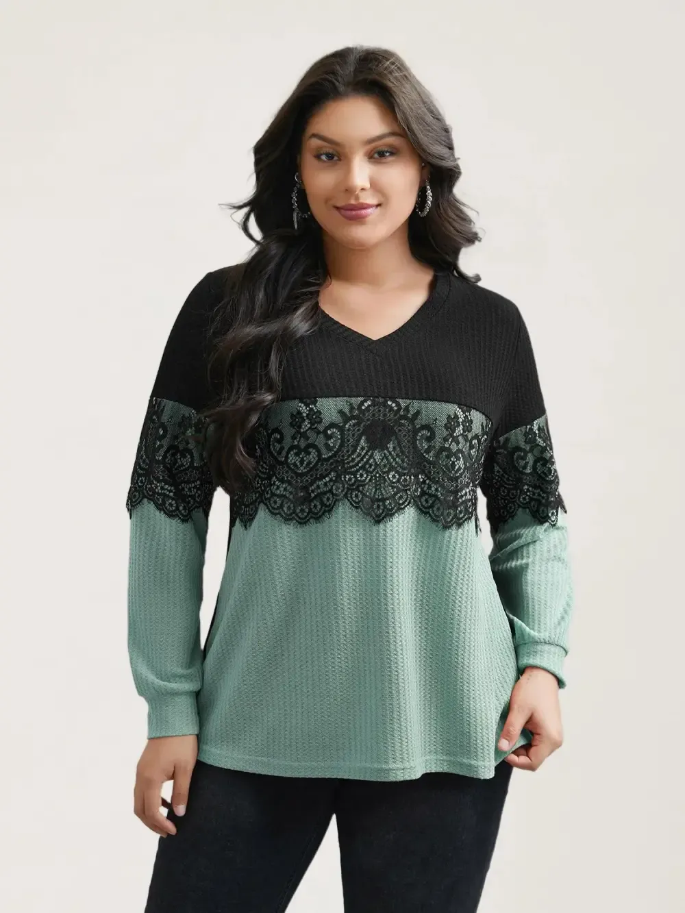 Crochet Lace Mesh Contrast Patchwork Top